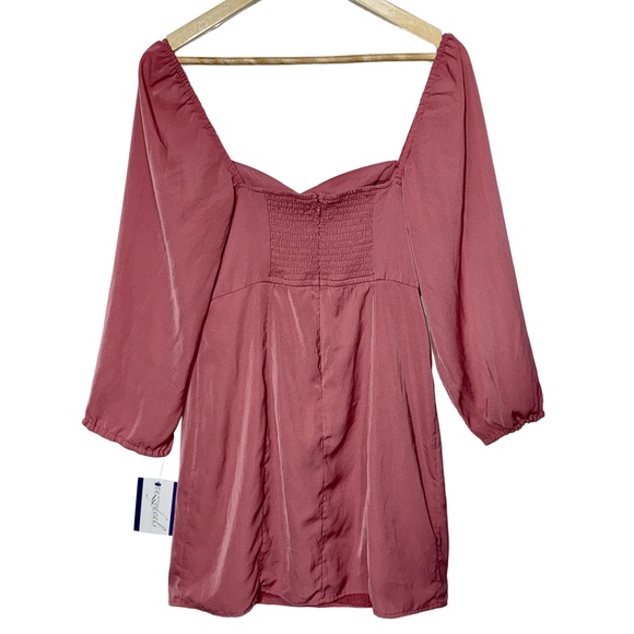 NEW Abercrombie & Fitch Red Pink Puff Sleeve Long Sleeve Midi Dress Women Size M - Picture 3 of 9